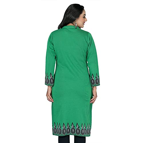 Image of Rosary Women's Winter Wear Embroidered Warm Woolen Straight Full Sleeve Kurti with Pockets