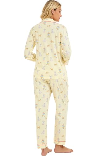 Image of LUBOT 100% Cotton Pajamas for Women Pajama Set 2 Piece PJ Sleepwear Set Soft Ladies Button Knit Long Sleeve Loungewear XS-XXL