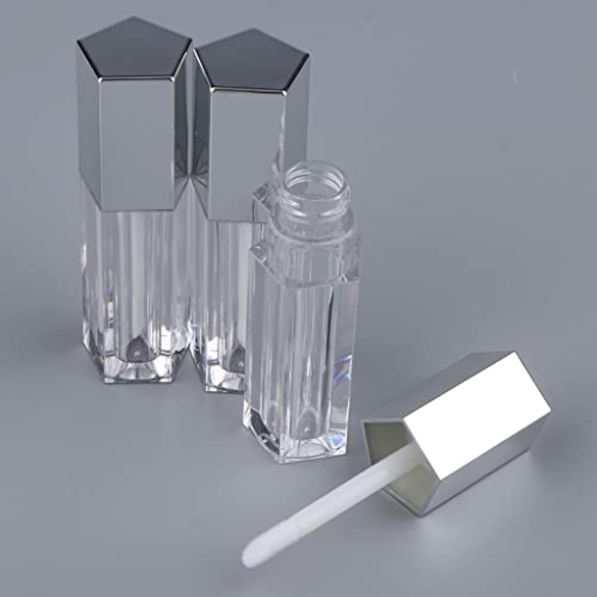 3X 5ml Empty Lip Gloss Tube, Silver Cosmetic Container