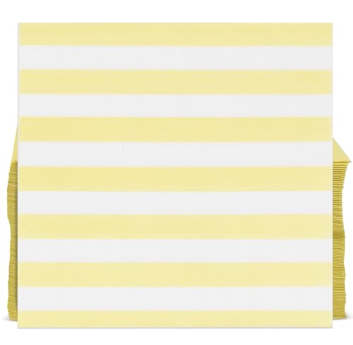 Yellow Striped Cocktail Napkins 100 Pack 3 Ply Disposable Beverage Napkins