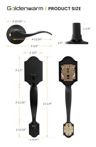 Image of Goldenwarm Black Front Door Handle, Door Handle Exterior, Single Cylinder Front Door Handle Only, Matte Black Front Door Handle No Lock