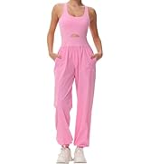 Wenlia Womens Workout Jumpsuits Athletic Romper Padded Bras Running Onesie with Pockets for Hikin...