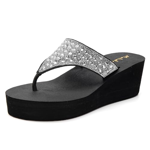 Image of MALIDA Womens Wedge Arch Support Flip Flops Cushion Soft Rubber Midsole Platform Thong Sandals with Rubber Sole