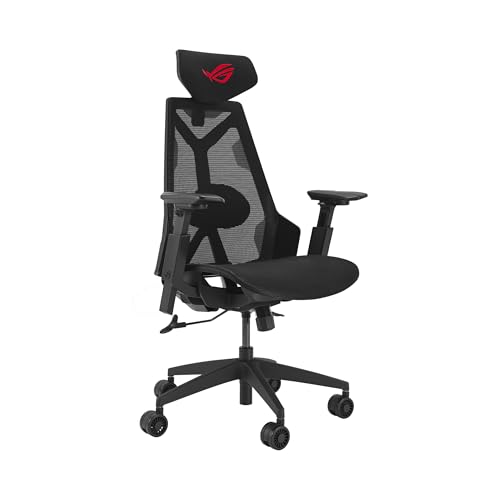 ROG DESTRIER CORE Sedia Gaming Ergonomica, Supporto Lombare Integrato, Braccioli Imbottiti, Poggiatesta Bidirezionale, Design Futuristico, Pensata per il Gaming Mobile, Peso Massimo 136kg, Nera
