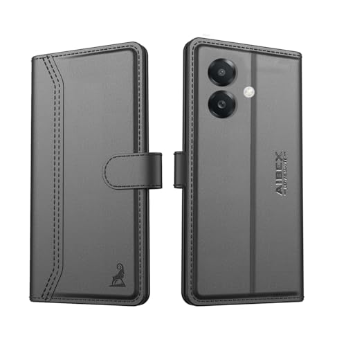 Image of AIBEX Compatible for Oppo A3X 4G / Oppo A3 5G / Oppo A3x 5G Flip Cover Leather Finish with Magnatic Closure | Inside TPU with Card Pockets | Wallet Stand | Complete Protection Flip Case -Black