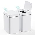 CEROELDA 2 Pack Motion Sensor Bathroom Trash Can with Lid, 2.6 Gallon Small Smart Automatic Touchless Garbage Can, Slim Waterproof Plastic Wastebasket for Bedroom Office Toilet, White