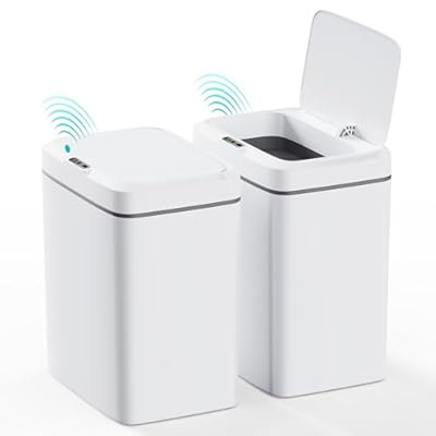 CEROELDA 2 Pack Motion Sensor Bathroom Trash Can with Lid, 2.6 Gallon Small Smart Automatic Touchless Garbage Can, Slim Waterproof Plastic Wastebasket for Bedroom Office Toilet, White