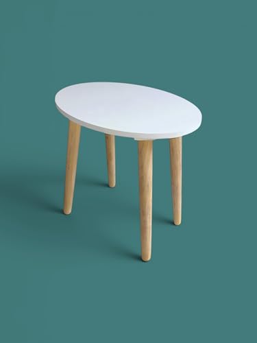Image of Modern Oval Side Table with 4 Wooden Legs, Minimalist End Table /Coffee Table for Living Room, Bedside Nightstand for Bedroom, Balcony & Small Spaces