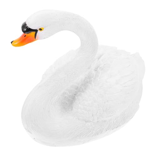 Tofficu Statue de Cygne Flottante en Résine Naturelle, Petite Figurine de Cygne Blanc Aile Gauche, Décoration pour Bassin de Jardin, Pelouse et Terrasse Extérieure, Ornement Décoratif