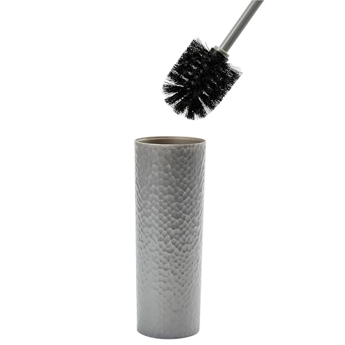 Image of Bath Bliss Toilet Brush | Hammered Textured Design | 360 Degree Bristle Brush | Bathroom Cleaning | Contemporary Design | Sliver