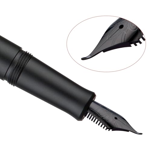 Image of Hongdian M2 Mini Fountain Pen with Bent Nib, Sleek Shape Aluminium Short Pocket Travel Pen (Matte Black)