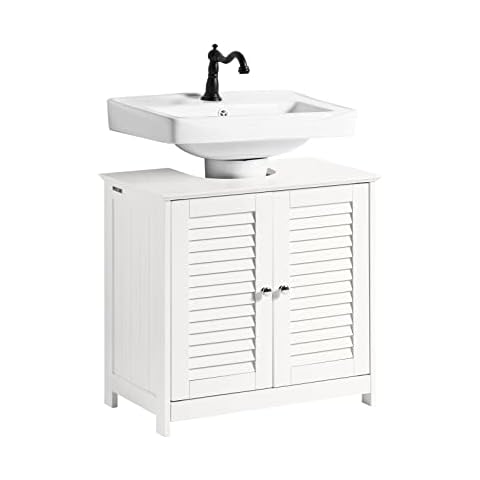 Armario de Baño SoBuy FRG237-II-W de Suelo con 2 Estantes y 2 Puertas Correderas Cover