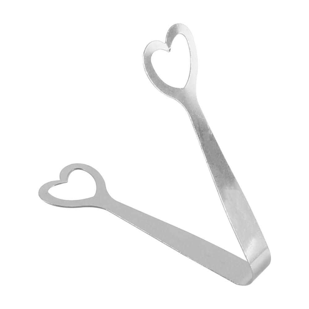 10 Pinzas para Dulces de Acero Inoxidable, Mini Pinzas para Servir azúcar, Forma de corazón, Plateadas, para Cubitos de Hielo, para Dulces, Pan y Pasteles.