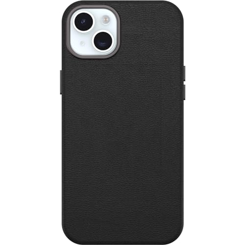 Image of OtterBox iPhone 15 Plus Symmetry Series Cactus Leather for MagSafe - Noir ASH (Black), Snaps to MagSafe, Ultra-Sleek, Raised Edges Protect Camera & Screen