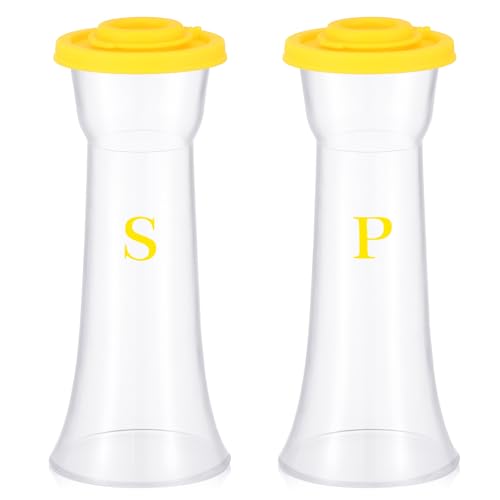 Image of Set of 2 Plastic Salt and Pepper Shakers with Lids Large Salt Shaker Pepper Container Vintage Tall Hourglass Camping Picnic Outdoors Travel Spice Set for Home Picnic Kitchen(Classic,Yellow)