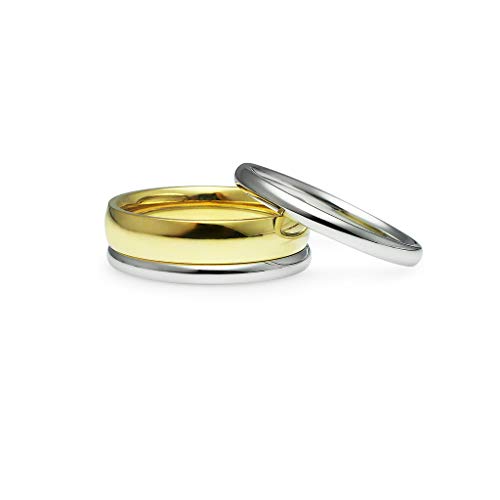 Silverline Jewelry Stainless Steel 3Pcs Engagement Wedding Band Ring 2mm & 4mm Set Yellow Gold Tone Size 9