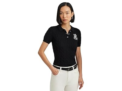 LAUREN Ralph Lauren Cable-Knit Cotton Polo Sweater (Black) Women