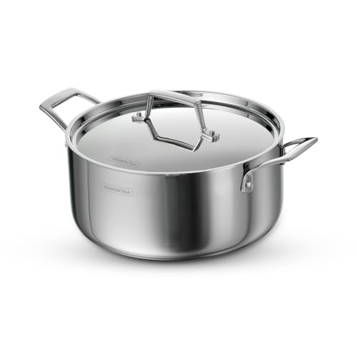 Tramontina AEION TriPly Stainless Steel 24cm Casserole | 4.8 Liters Biryani Steel Handi with Lid | Stay Cool Cast Handle - Less Oil Use | Gas & Induct