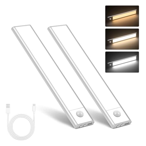 HBYPRO Under Cabinet Lighting for Kitchen 40 LED Rechargeable 3 Color Temperatures Motion Sensor Lights Indoor, Dimmable Closet Lights Wireless Under Counter Night Lights for Bedrooms Stairs 8 inch