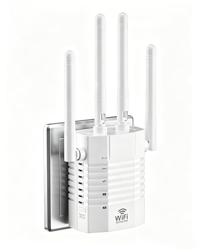Image of 1200Mbps Dual Band WiFi Extender with 4 Steerable Antennas, WiFi Booster for 12880 Sq.ft Coverage, WiFi Extenders Signal Booster for Home with 2 Ethernet Ports & 105 Device Support,1-Tap Setup