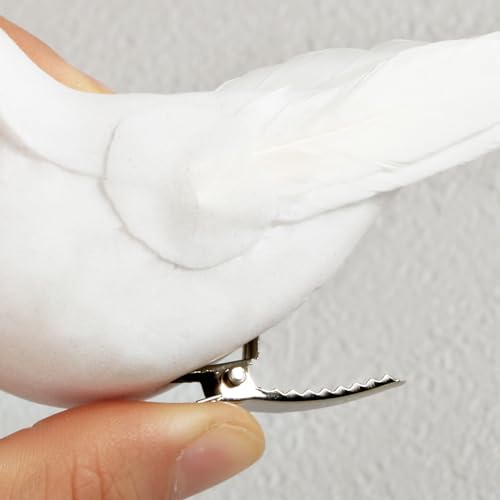 BETESSIN 4Pcs Künstliche Taube Vogel Deko Figuren Künstliche Vögel Deko mit Clip Weiß Vogelfigur mit Halterungsklammer Mini Vogel Dekofigur für Garten Frühling Deko Party Dekoration