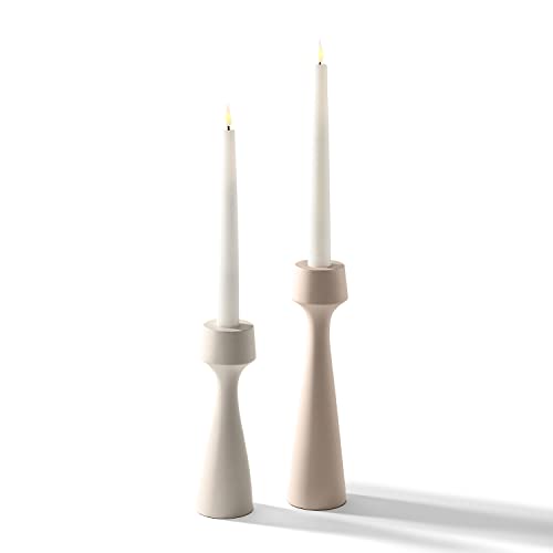 Tall Modern Candle Holders For Taper Candlesticks - Set Of 2, Chic Matte Finish, 7 And 9 Inch Tall, Neutral Cream, Boho Candle Holders For Spring Home Decor #TOP6