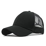 LONGTEN Womens Mesh Baseball Cap Ponytail Vintage Ponycaps Cotton Summer Sun Hat Sports Peaked Cap A-Black