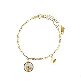 Skcess Tobillera con charm, acero inoxidable, doble mariposa, pie de pulsera, mujer, oro para mujer