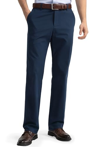 HISDERN Flex 501 Navy Blue 36Wx30L Golf Dress Pants for Men No Iron for Business Casual and Daily Wear Stretch Classic Fit Quick Dry Lightweight Slacks with Elastic Waistband and Pocket