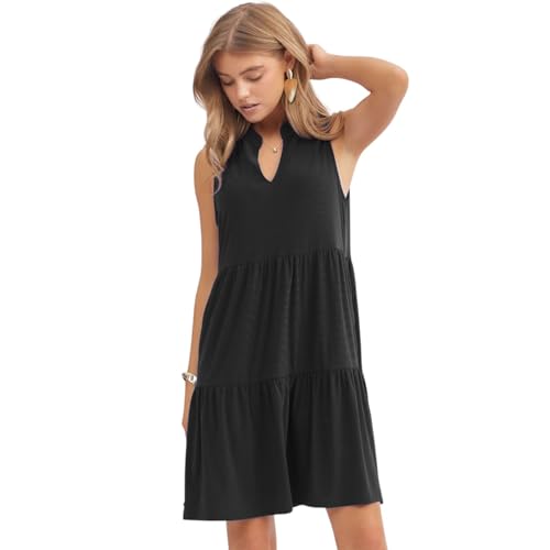 Dear Scarlett Womens Lizzy Sleeveless Relaxed Tiered Dress (US, Alpha, Large, Regular, Regular, Black)