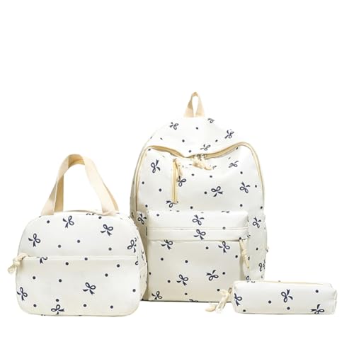 Bow Backpack for Women Aesthetic Travel Daypack for Women Bow Rucksack 3Pcs Set Kawaii Coquette Nylon Rucksack
