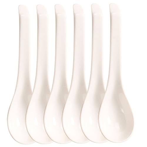 6Pcs Ceramic Soup Spoons Comfortable Ergonomic Kitchen Utensils for Ramen Desserts and Rice and Easy to Clean Dining Essentials