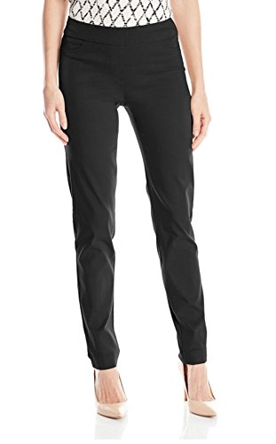 SLIM-SATION Women's Wide Band Regular Length Pull-on Straight Leg Pant with Tummy Control, Black, 2