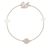 swarovski dazzling swan collection women s bracelet pink and white crystals with rose gold tone plated chain and magnetic closure