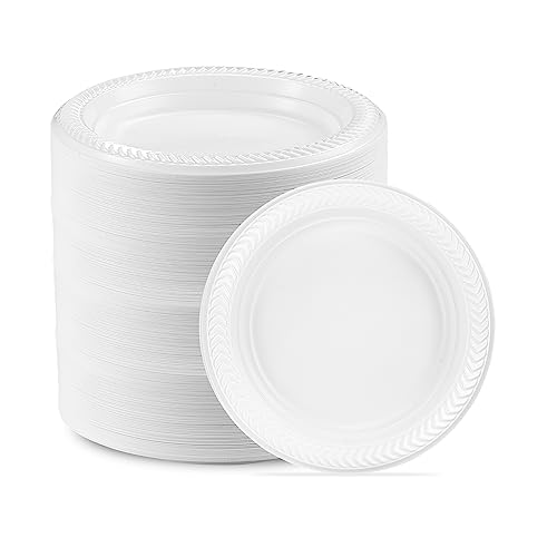 PLASTICPRO 800 PCS White Plastic Round 6 Inch Plates Premium Quality Light Weight Disposable Plastic Dishes Dessert Plates for Parties Weddings