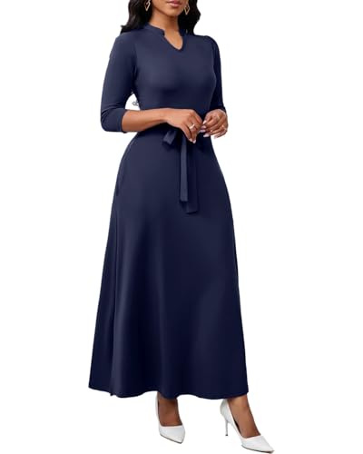 Image of BubFee Maxi Dresses for Women Semi Formal Long Dress 3 /4 Sleeve Casual A-line Church Dresses with Pockets