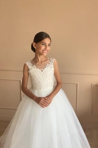 Tulle Flower Girl Dresses for Wedding Kids Lace Appliques Princess Pageant Dress Bow-Knot Birthday Prom Ball Gowns3