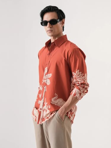 Image of Pinkmint Men Printed Cambric Cotton Shirt |Stylish Designer| Lightweight Summer Wear| Regular Fit Shirt for Men (Available in Plus Size)