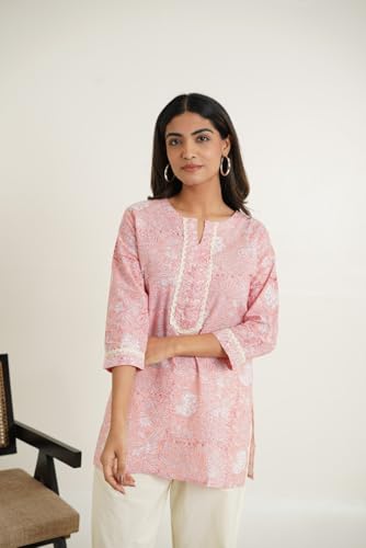 Image of Pure Cotton Printed Short Kurti for Women | Traditional Block Print Kurta Top | Casual & Workwear Ethnic Fashion