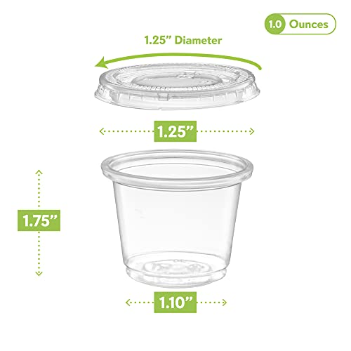 Image of ELEGANT DISPOSABLES (1 oz - 100 Sets Clear Diposable Plastic Portion Cups With Lids, Small Mini Containers For Portion Controll, Jello Shots, Meal Prep, Sauce Cups, Slime, Condiments, (Pack of 2)