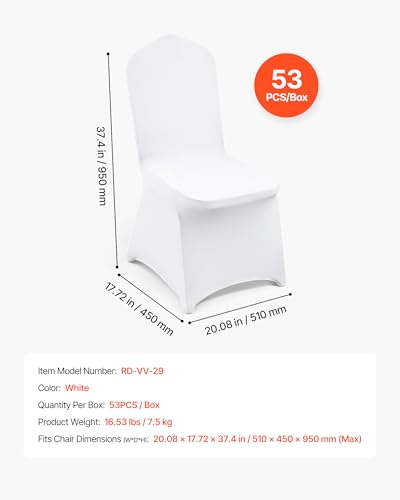 Image of VEVOR Chair Covers, Polyester Spandex Chair Cover, Stretch Slipcovers for Wedding Party Dining Banquet Flat-Front Chair Covers (White-a, 53PCS)