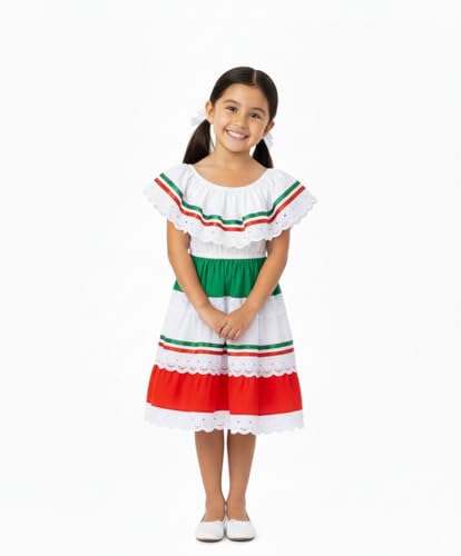 Girl's Traditional Mexican, Central America, Birthday, Cinco De Mayo, Cultural Fiesta Dress with Lace & Ribbons Trims3