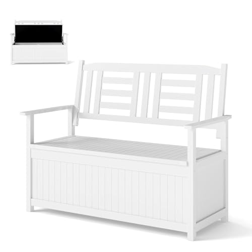 GOPLUS Banc de Jardin 2 Personnes avec Coffre de Jardin Exterieur 185L, Banc Coffre en Bois Peuplier, Charge 250 kg, pour Balcon et Jardin ([Bois...
