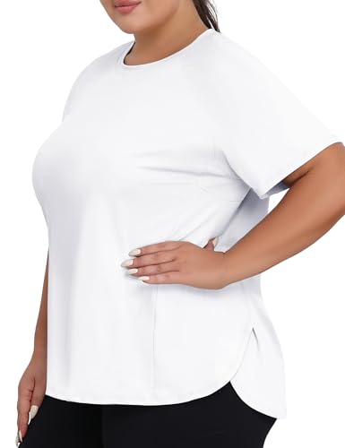 COOTRY Plus Size Workout Tops for Women Short Sleeve Athletic T Shirts Breathable Running Yoga Gym Tee with Side Slits