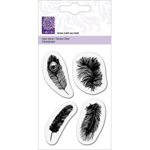 4 sellos acrílicos transparentes de 11 x 8 cm con estampado temático, plumas de avestruz scrap