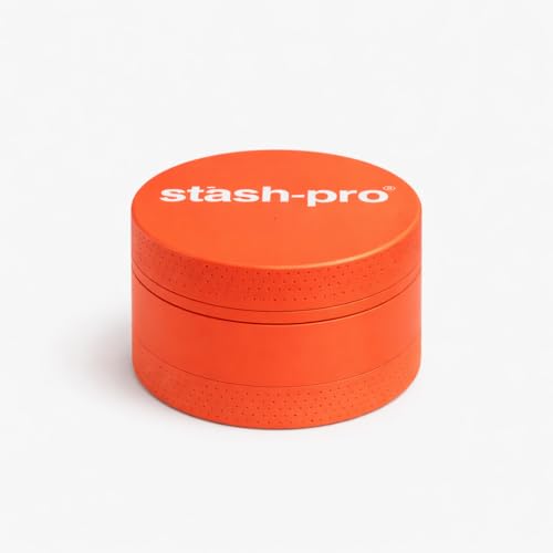 Image of Stash-Pro Small Neon Crusher (Orange) | Compact Mini Metal Crusher /Grinder | 38mm Diameter x 23mm Height | Textured Grip | Pocket Size | Easy Twist Design