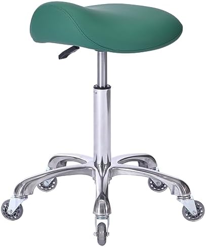 FRNIAMC Professional Saddle Stool with Wheels Ergonomic Swivel Rolling Height Adjustable for Clinic Dentist Beauty Salon Tattoo Home Office (Green)