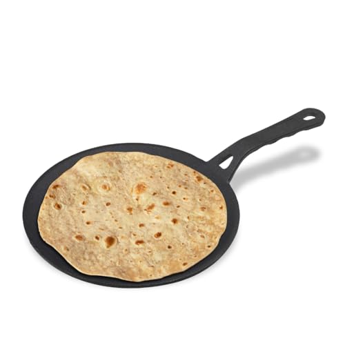 Image of Pencil Pre-Seasoned Cast Iron Roti /Chapati Tawa 25 cm | Compatible with Gas Stoves & Induction | Naturally Nonstick | 100% Pure & Toxin-Free | No Chemical Coating | Dishwasher Safe | Durable | Black