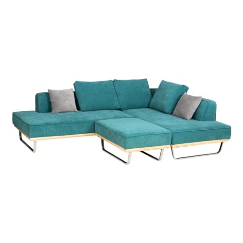 lushroom カウチソファー 3人掛け 緑 グリーン L字 ファブリック コーデュロイ ソファー 4人掛け 布 スチール脚 ソファセット スツール 三人掛け モダン おしゃれ テールグリーン