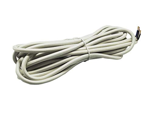 Cable decorativo de tela 2x0.75mm, 5 metros, color marfil, ideal para iluminación y proyectos de decoración.